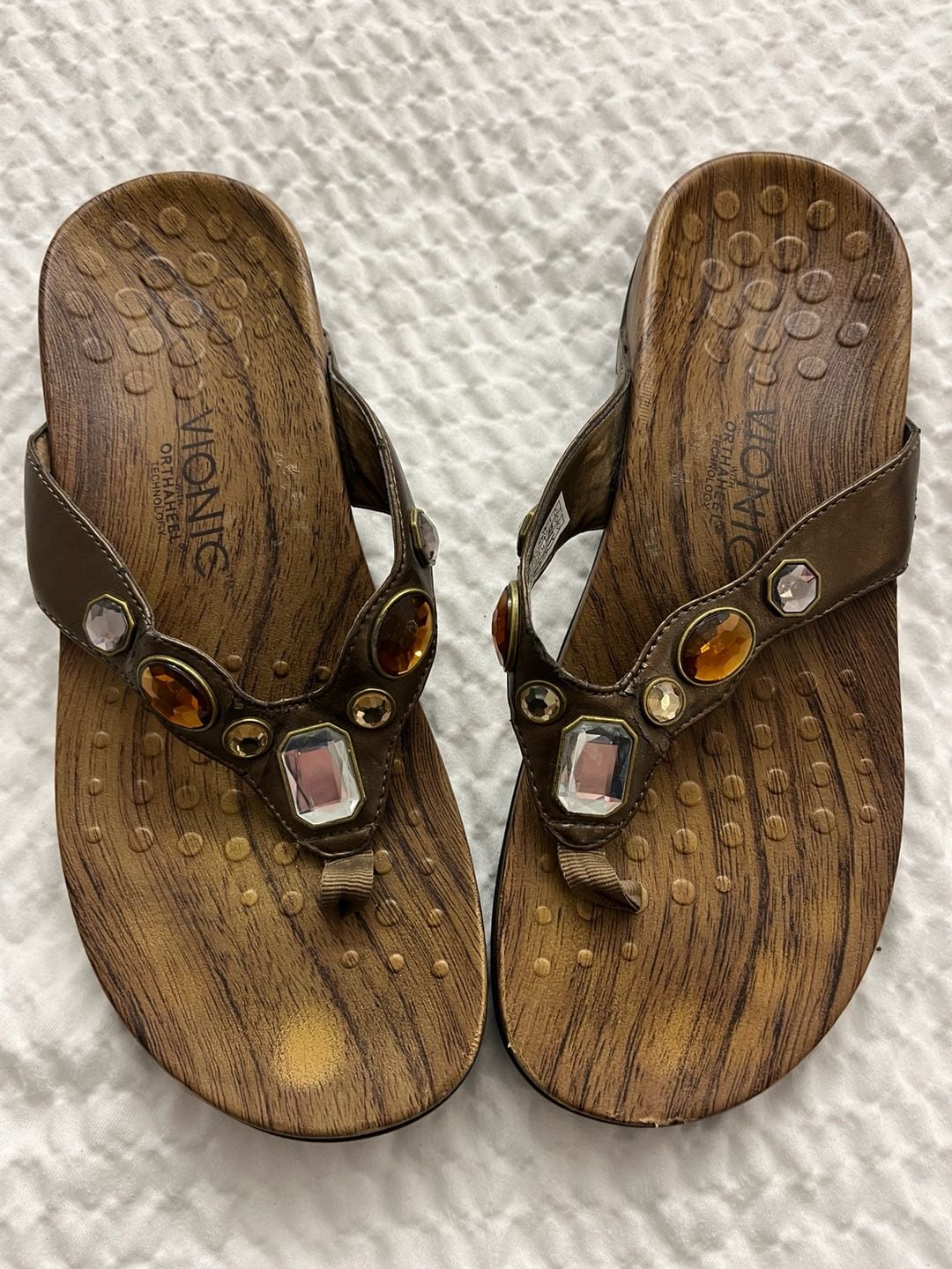 Vionic Orthoheel Technology Embellished Thong Sandals Brown 3