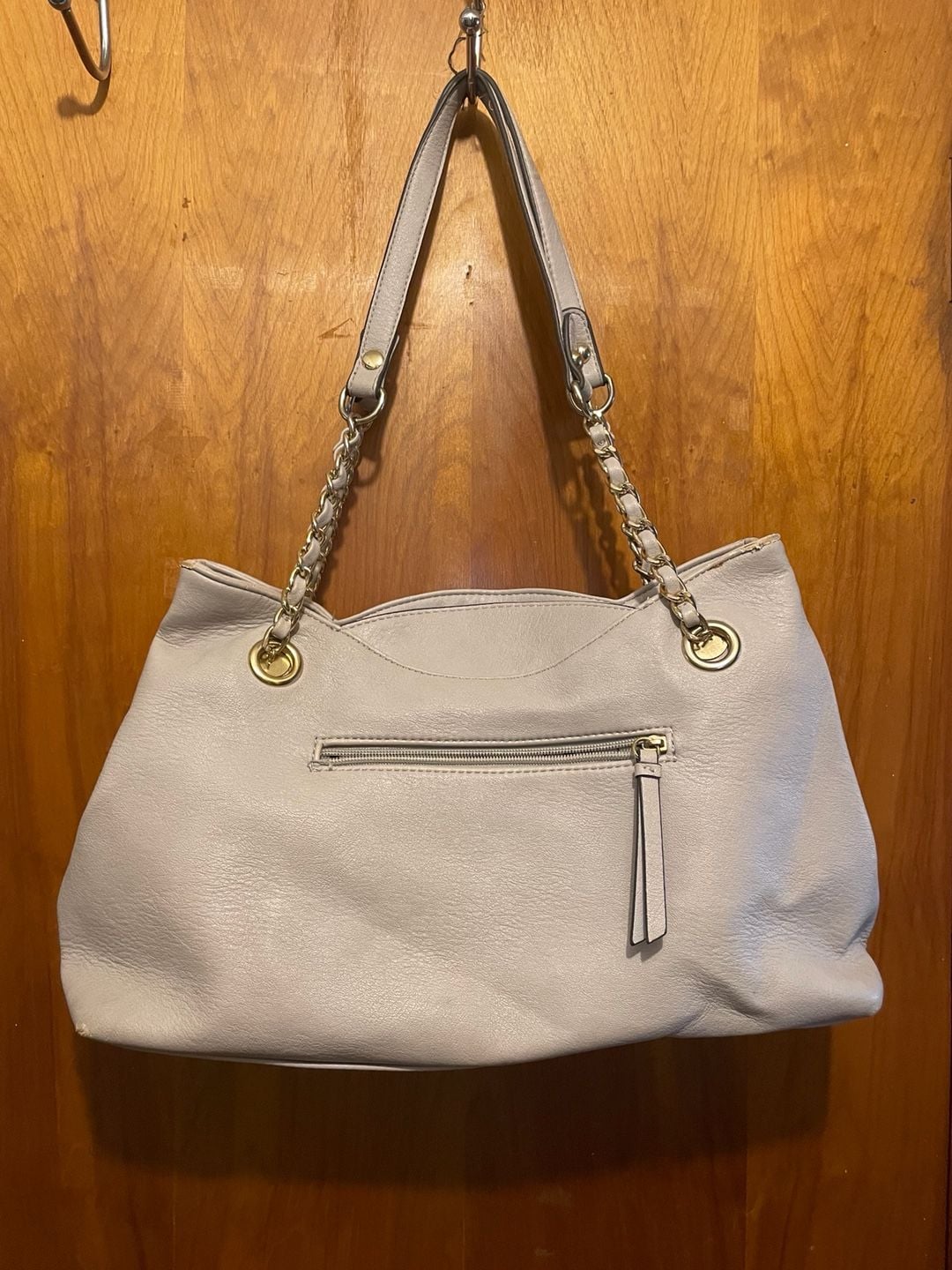 Jessica Simpson Beige Faux Leather Chain Strap Tote Bag with Tassel 2