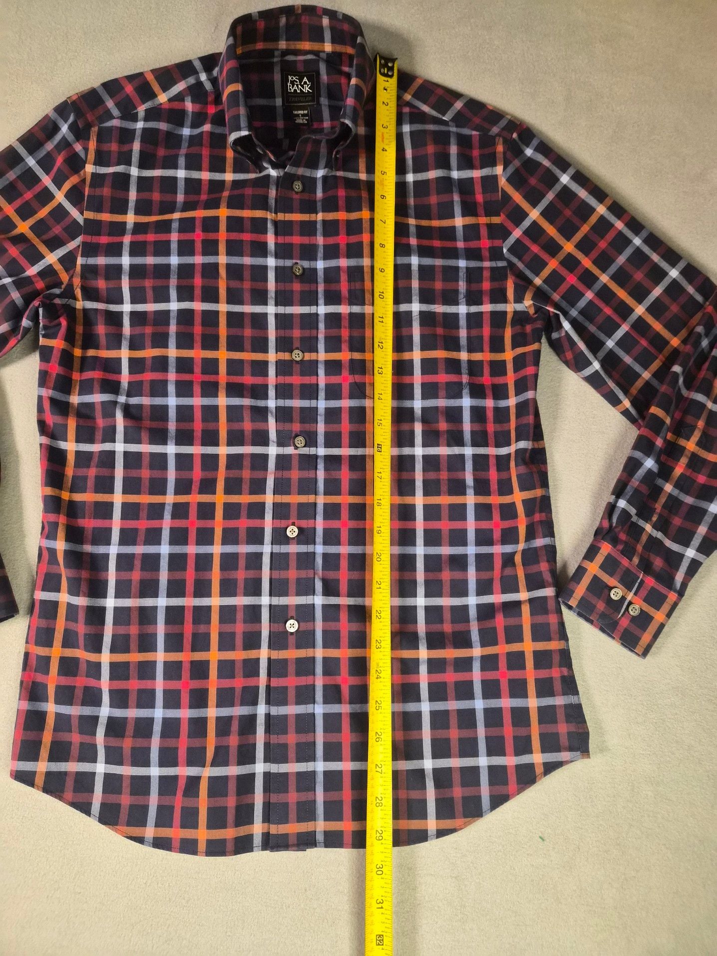 Jos. A. Bank Traveler Tailored Fit Plaid Button Down Shirt Size S 11