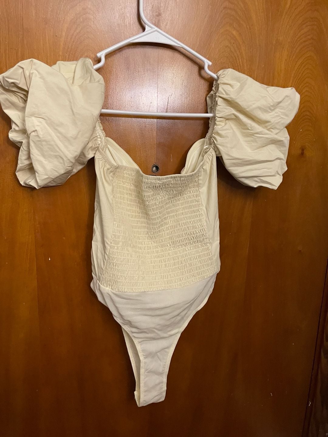 Fashion Nova Cream Ruched Puff Sleeve Bodysuit 3