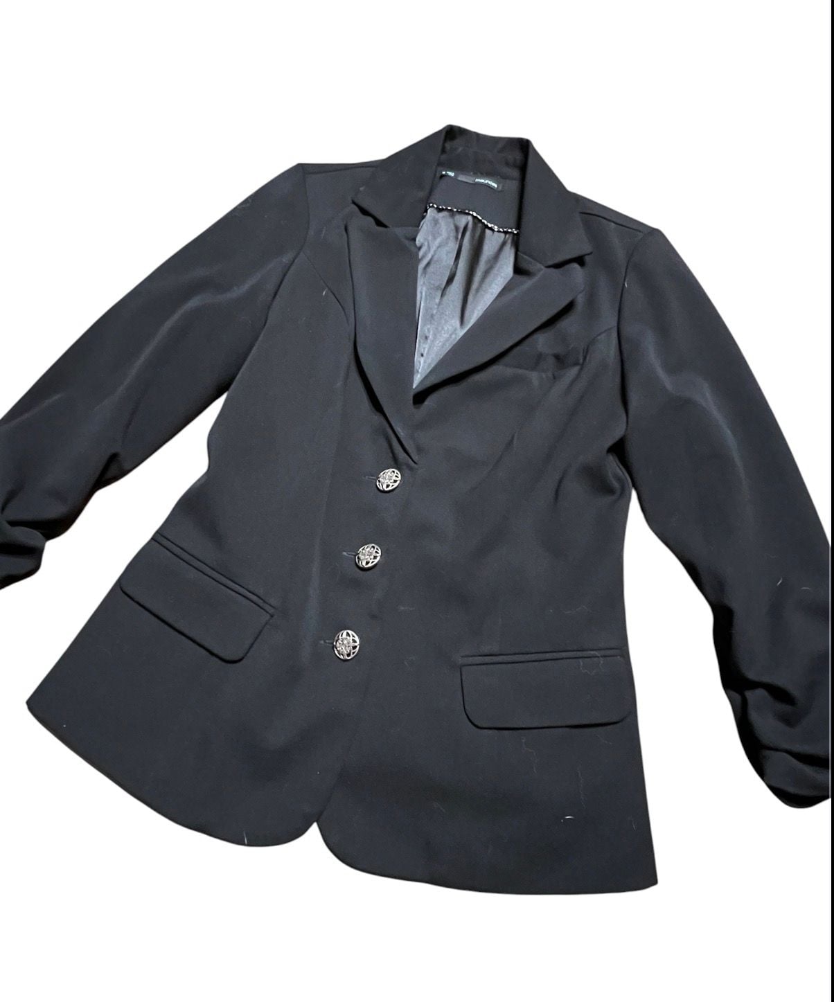 Maurices Black Ruched Sleeve Blazer Size M 2