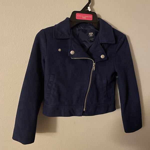 Route 66 Girls Navy Blue Faux Suede Moto Jacket Size 7/8