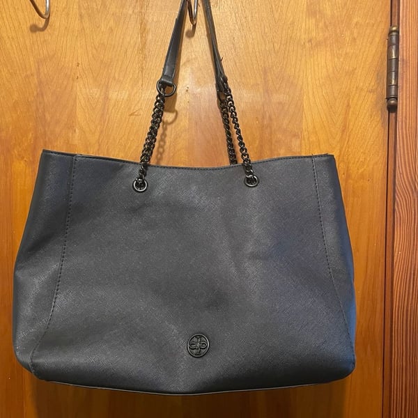 Crossi Black Saffiano Faux Leather Chain Strap Tote Bag