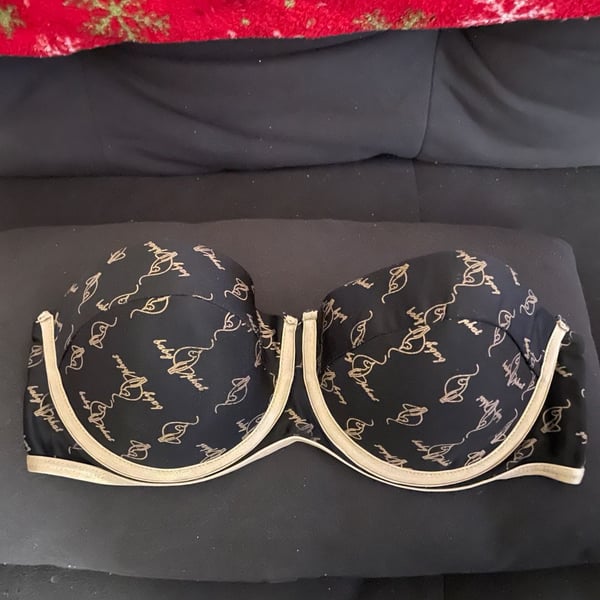 Baby Phat Logo Print Strapless Underwire Bra Black Gold