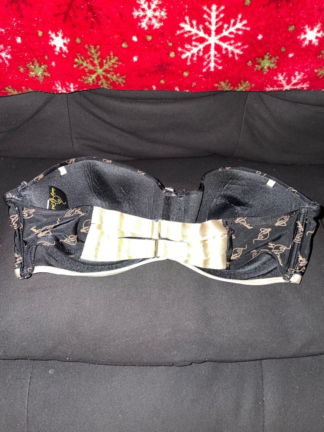 Baby Phat Logo Print Strapless Underwire Bra Black Gold 2