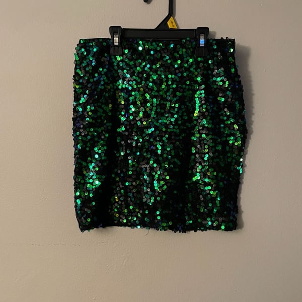 Charlotte Russe Green and Black Sequin Mini Skirt