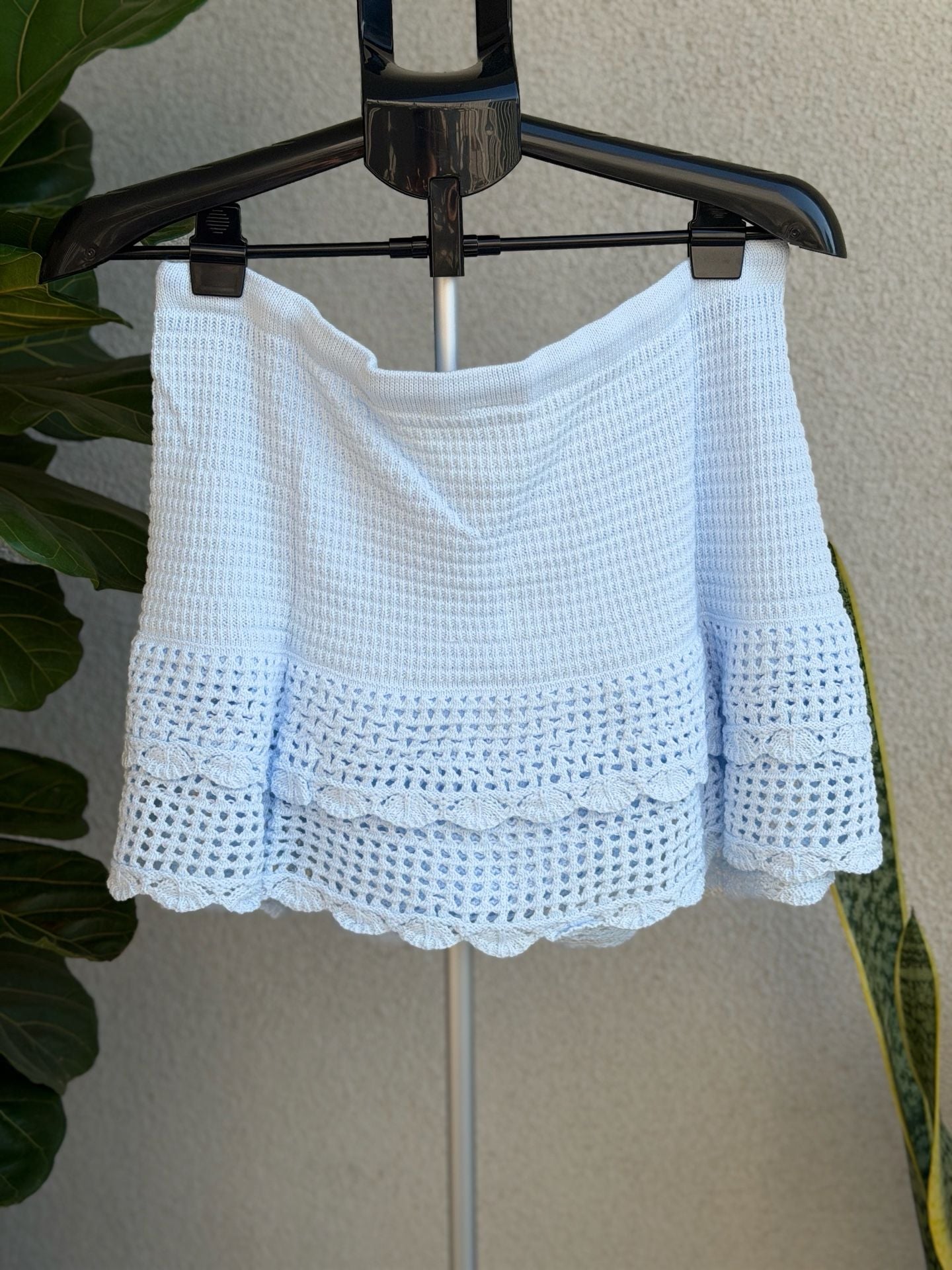 Wild Fable Light Blue Machine Crocheted Tiered Mini Skirt 1X 3