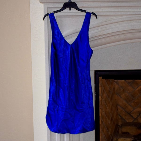 Vintage Val Mode Lingerie Royal Blue Satin Slip Dress