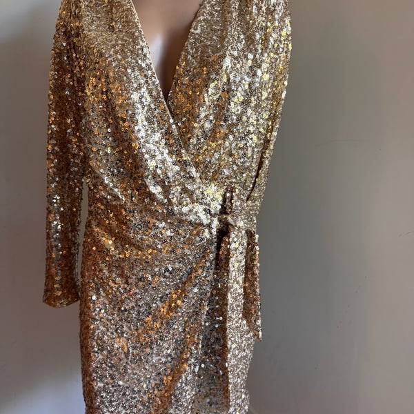 H&M Rose Gold Sequin Long Sleeve Romper Size S