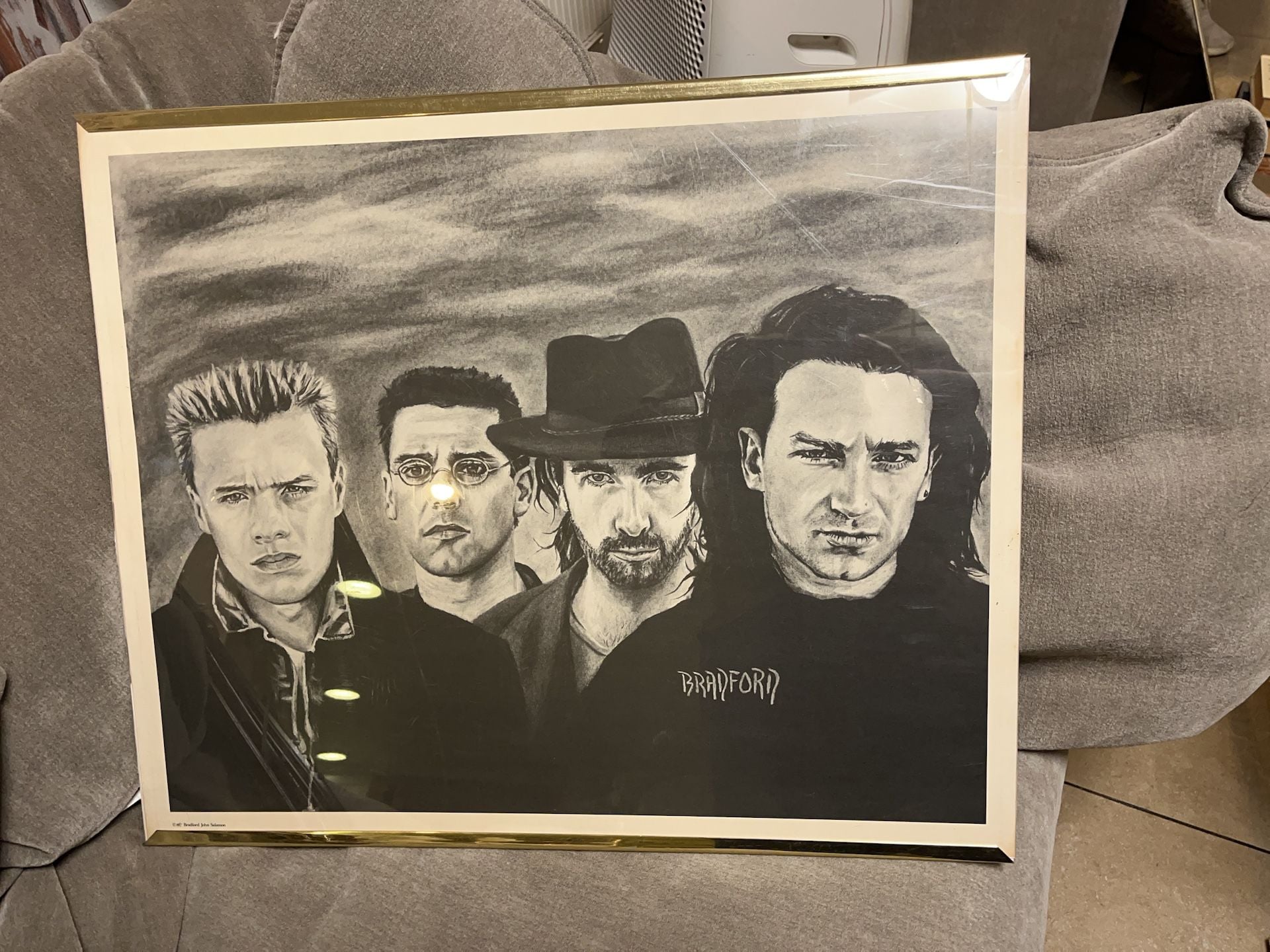Vintage U2 Charcoal Portrait Print by Bradford John Solomon 1
