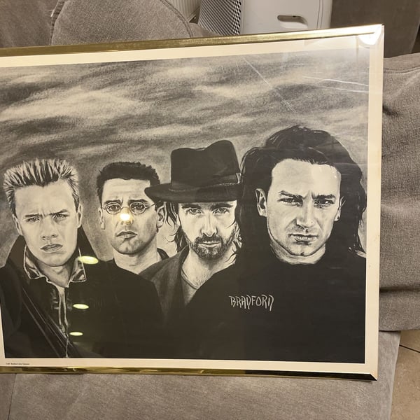Vintage U2 Charcoal Portrait Print by Bradford John Solomon