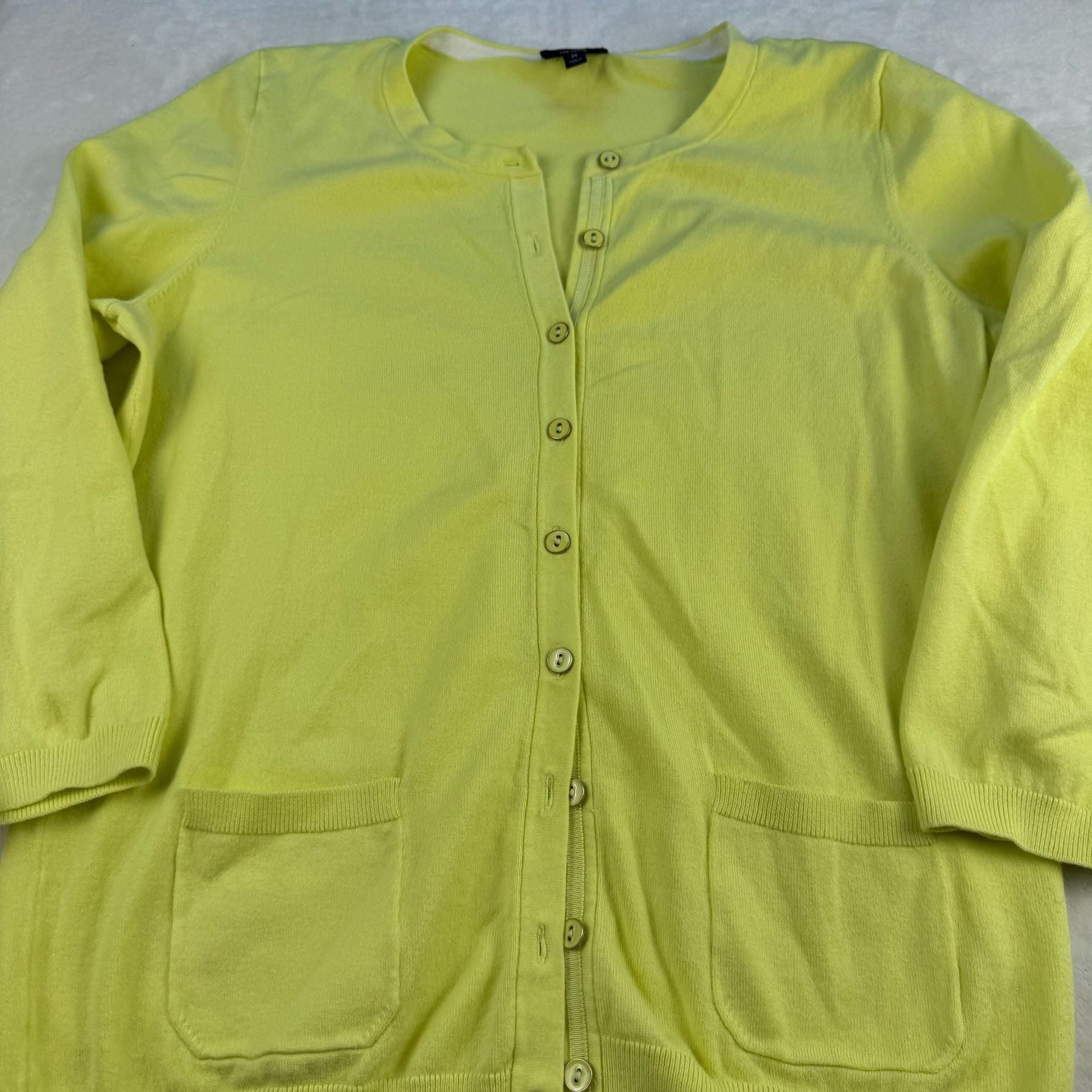 Talbots Button Front Cardigan Sweater chartreuse Size M 4