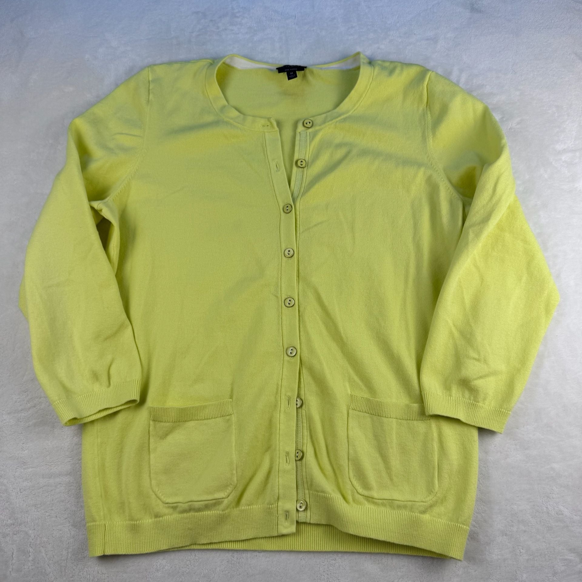 Talbots Button Front Cardigan Sweater chartreuse Size M 5