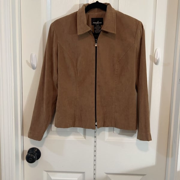 Positive Attitude Brown Faux Suede Zip Front Jacket Women’s Size 8 Career Casual