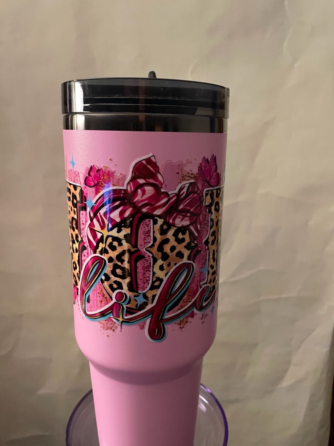 Custom Pink Leopard Print Mom 40oz Insulated Tumbler with Handle 2