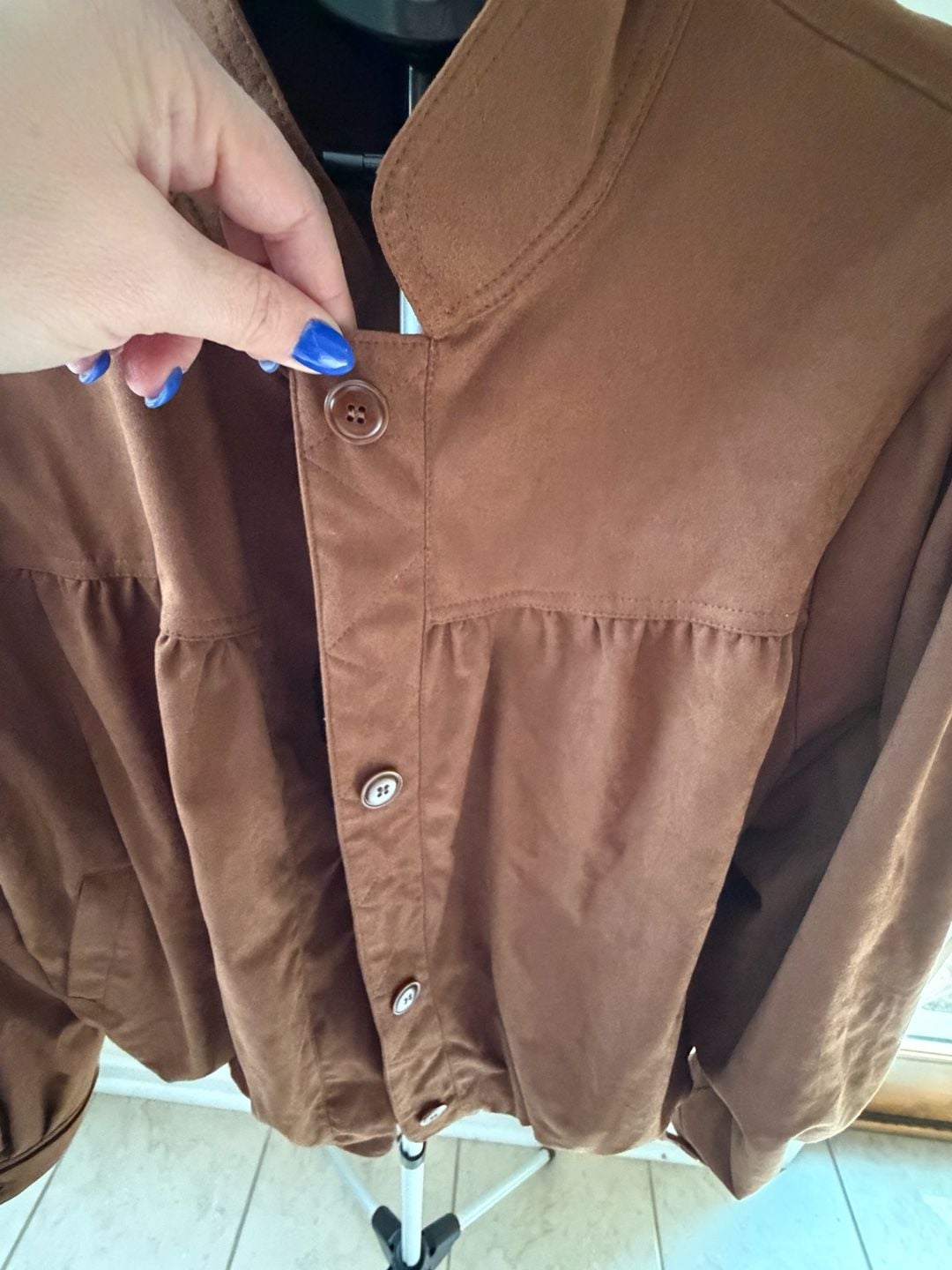 Brown Faux Suede Button-Front Jacket Size XL 4