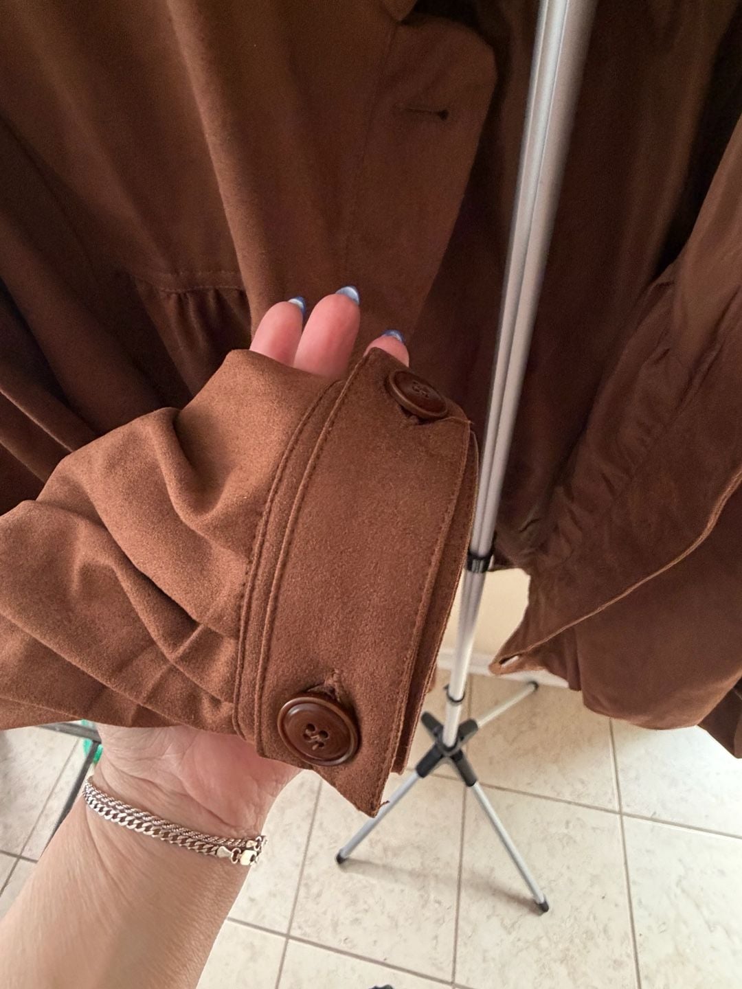 Brown Faux Suede Button-Front Jacket Size XL 5