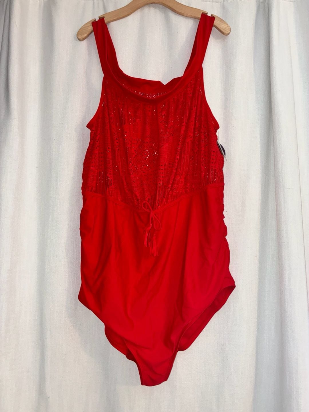 Swim by Cacique Red Lace Overlay One-Piece Swimsuit Size 46D 2