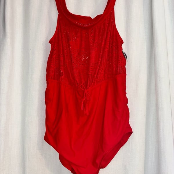 Swim by Cacique Red Lace Overlay One-Piece Swimsuit Size 46D