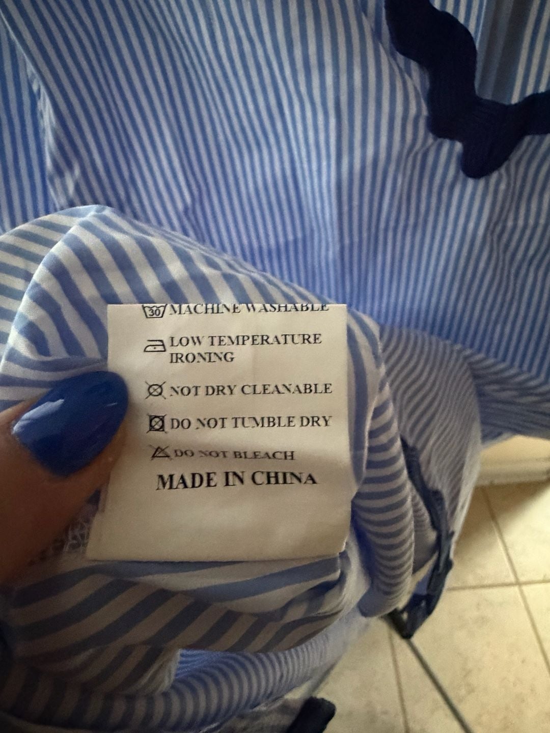 VAOYIU Blue and White Striped Scalloped Trim Tunic Top Size S 7