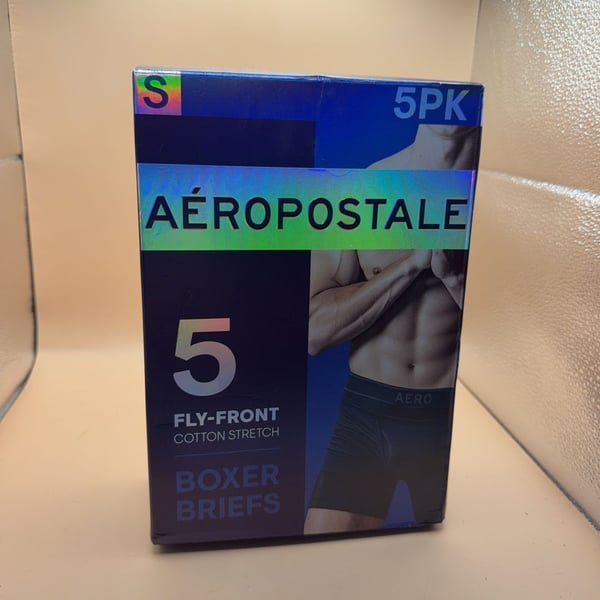 Aeropostale Men's Fly-Front Cotton Stretch Boxer Briefs 5-Pack Size Small