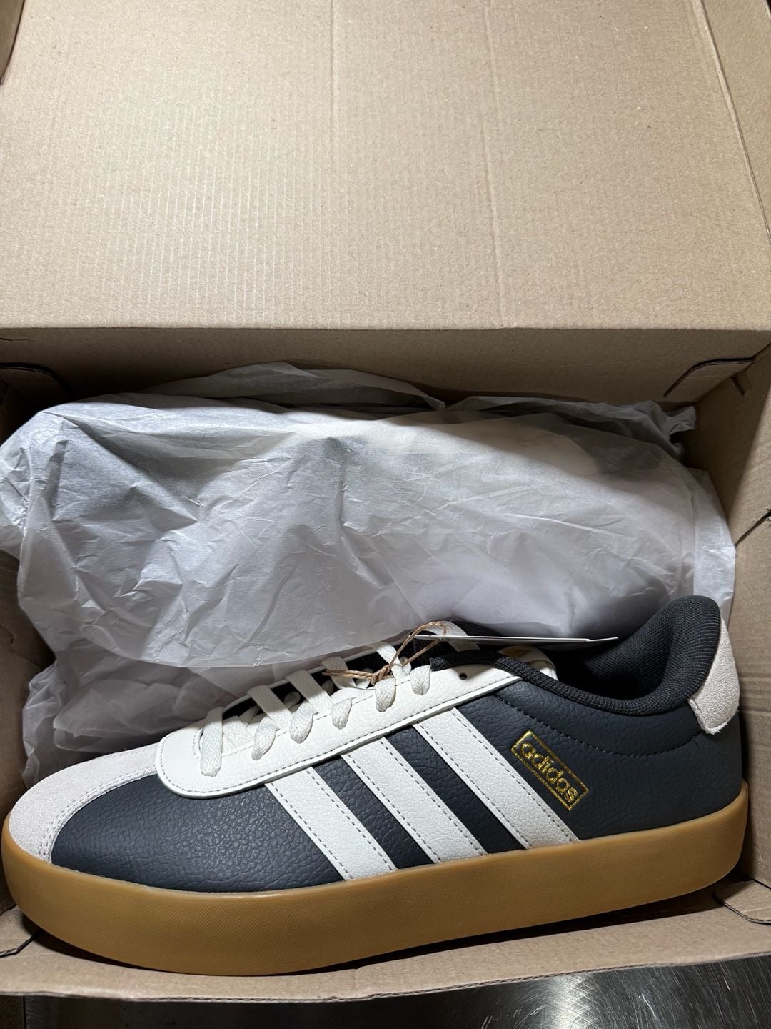 Adidas Court Tourino Sneakers Black White Gum Sole Size 11.5 US 2