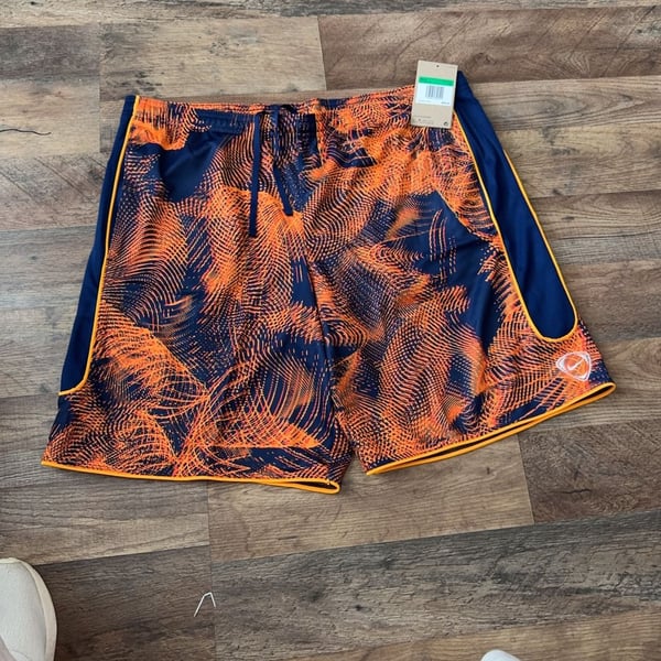 Nike Men's Basketball Athletic Shorts Navy Orange Graphic Print Size XL
