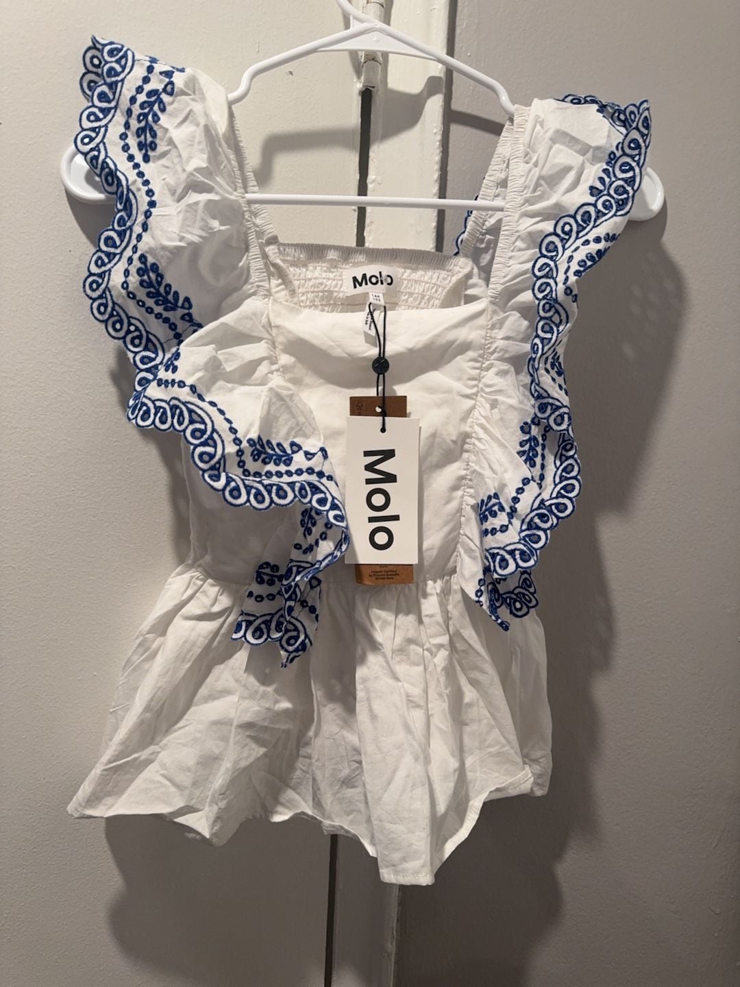 Molo Girls White Embroidered Ruffle Top Size 146/152 2