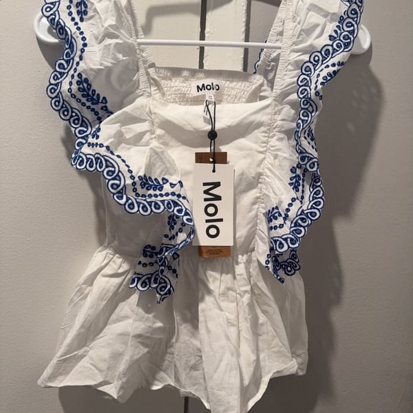 Molo Girls White Embroidered Ruffle Top Size 146/152