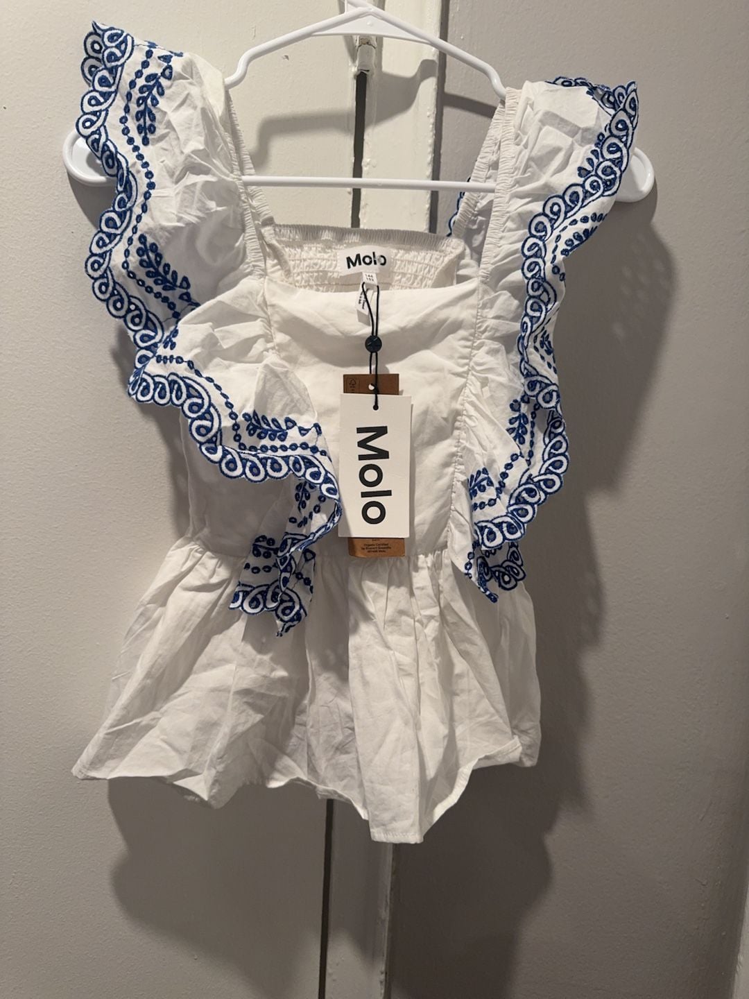 Molo Girls White Embroidered Ruffle Top Size 146/152 4