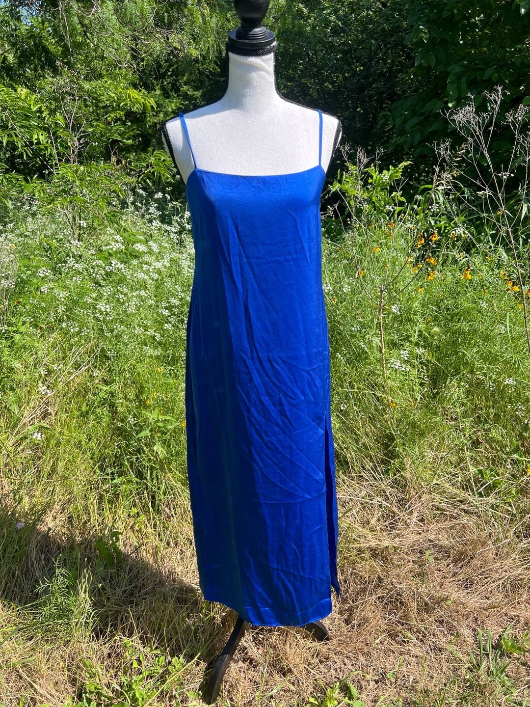 Mango Royal Blue “Satin Like” Midi Slip Dress Size XS 2