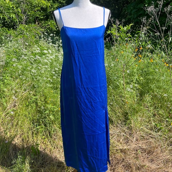 Mango Royal Blue “Satin Like” Midi Slip Dress Size XS