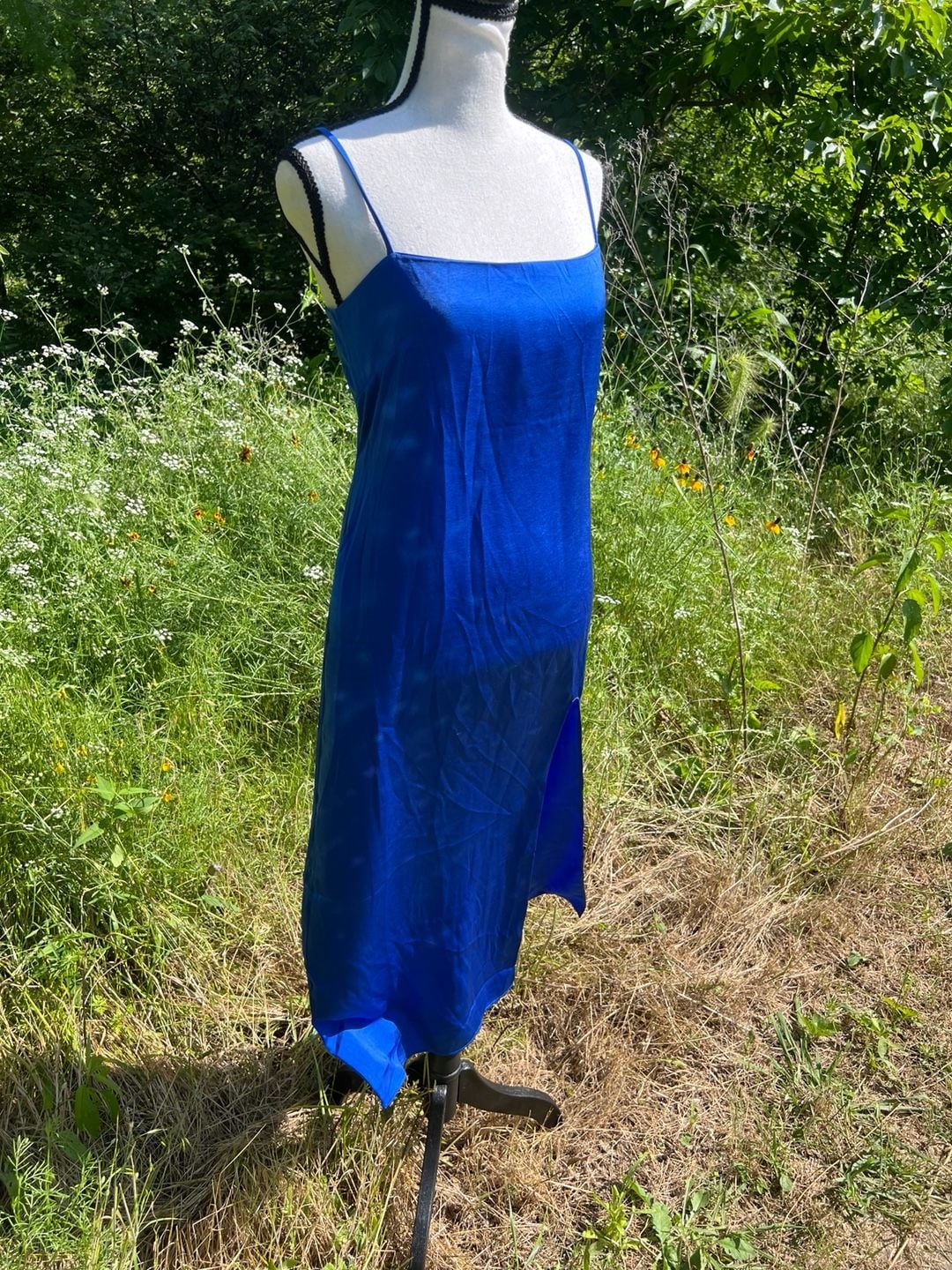 Mango Royal Blue “Satin Like” Midi Slip Dress Size XS 4