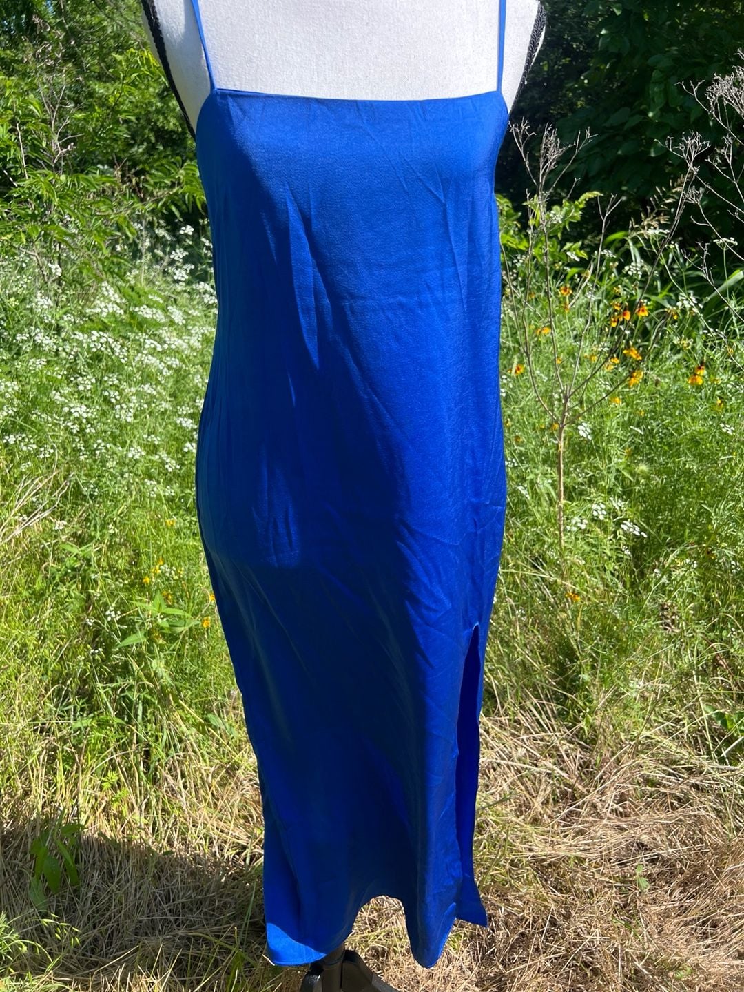 Mango Royal Blue “Satin Like” Midi Slip Dress Size XS 6