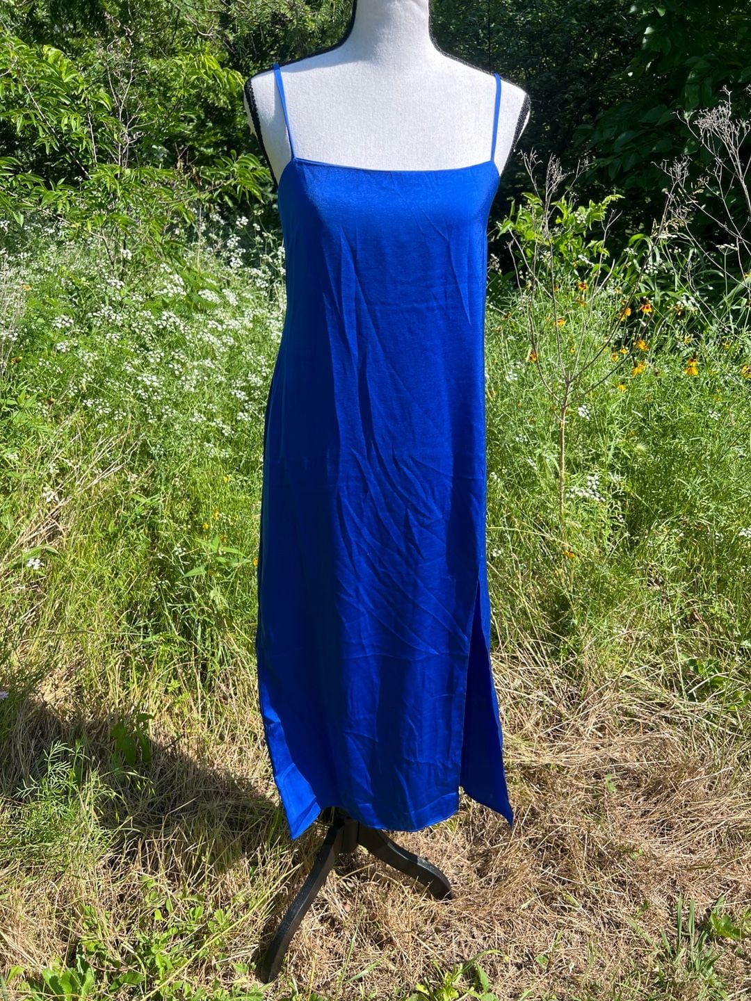 Mango Royal Blue “Satin Like” Midi Slip Dress Size XS 7
