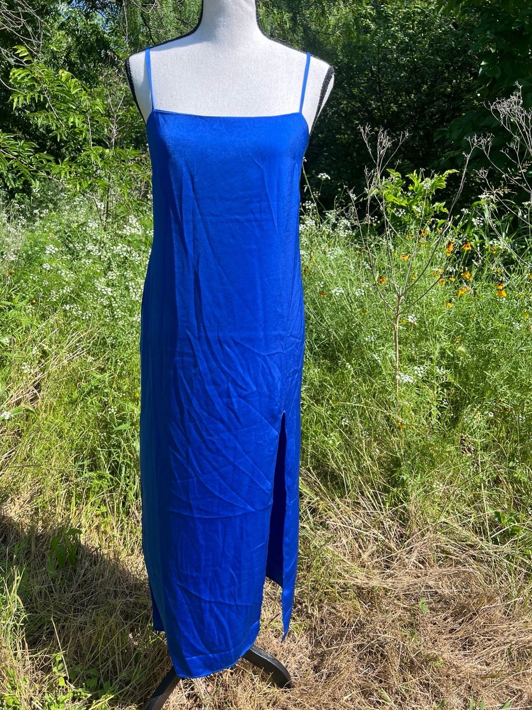 Mango Royal Blue “Satin Like” Midi Slip Dress Size XS 8