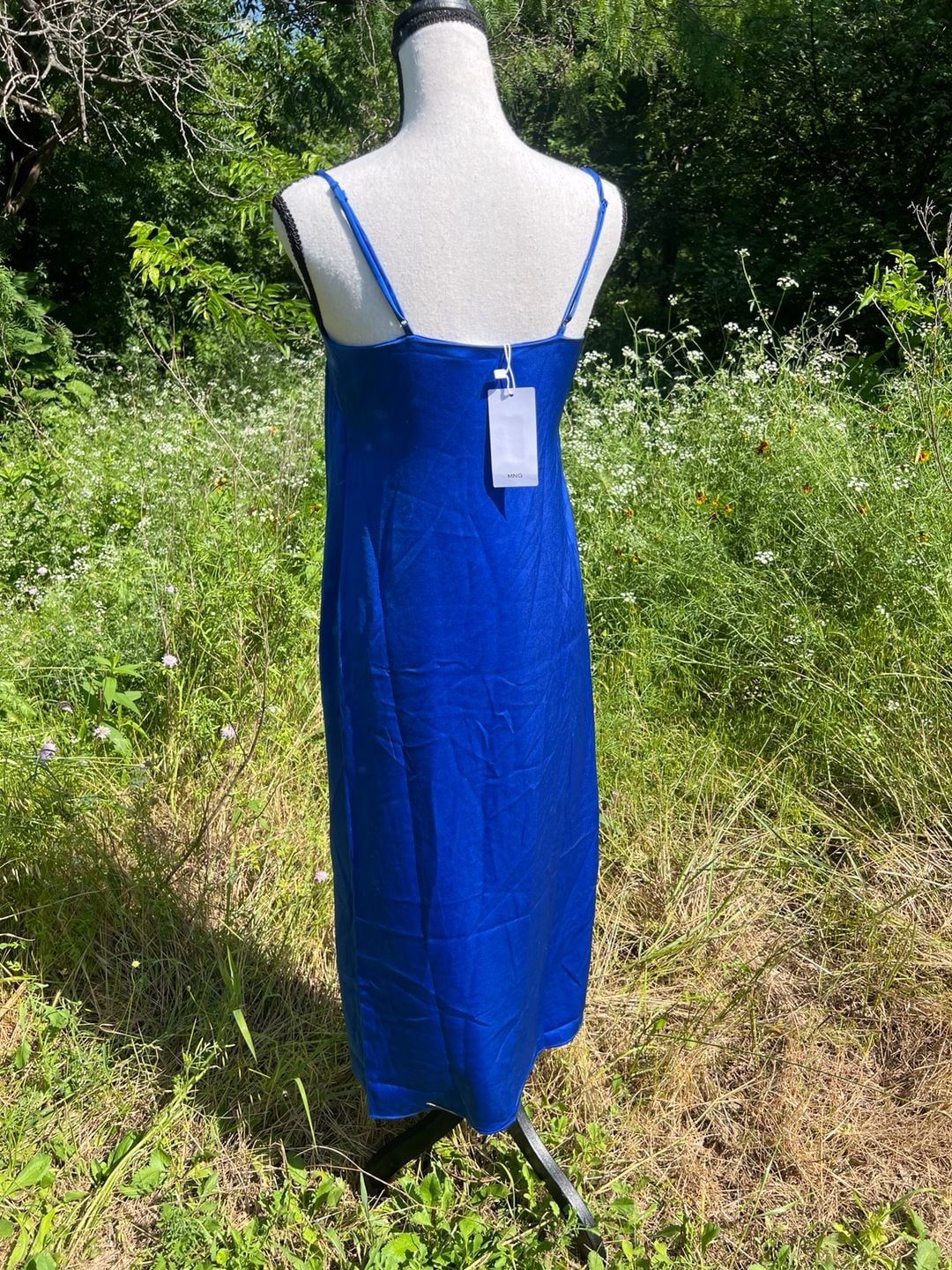 Mango Royal Blue “Satin Like” Midi Slip Dress Size XS 9