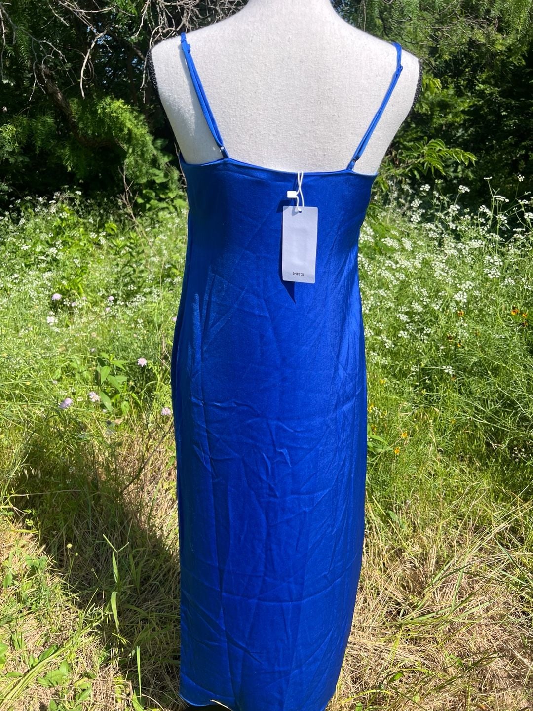 Mango Royal Blue “Satin Like” Midi Slip Dress Size XS 10