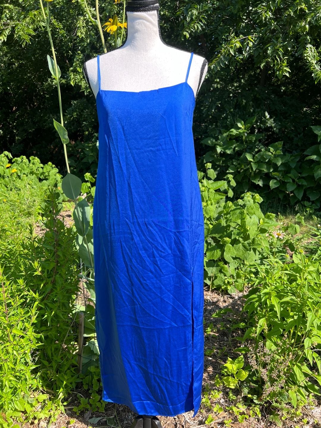 Mango Royal Blue “Satin Like” Midi Slip Dress Size XS 14