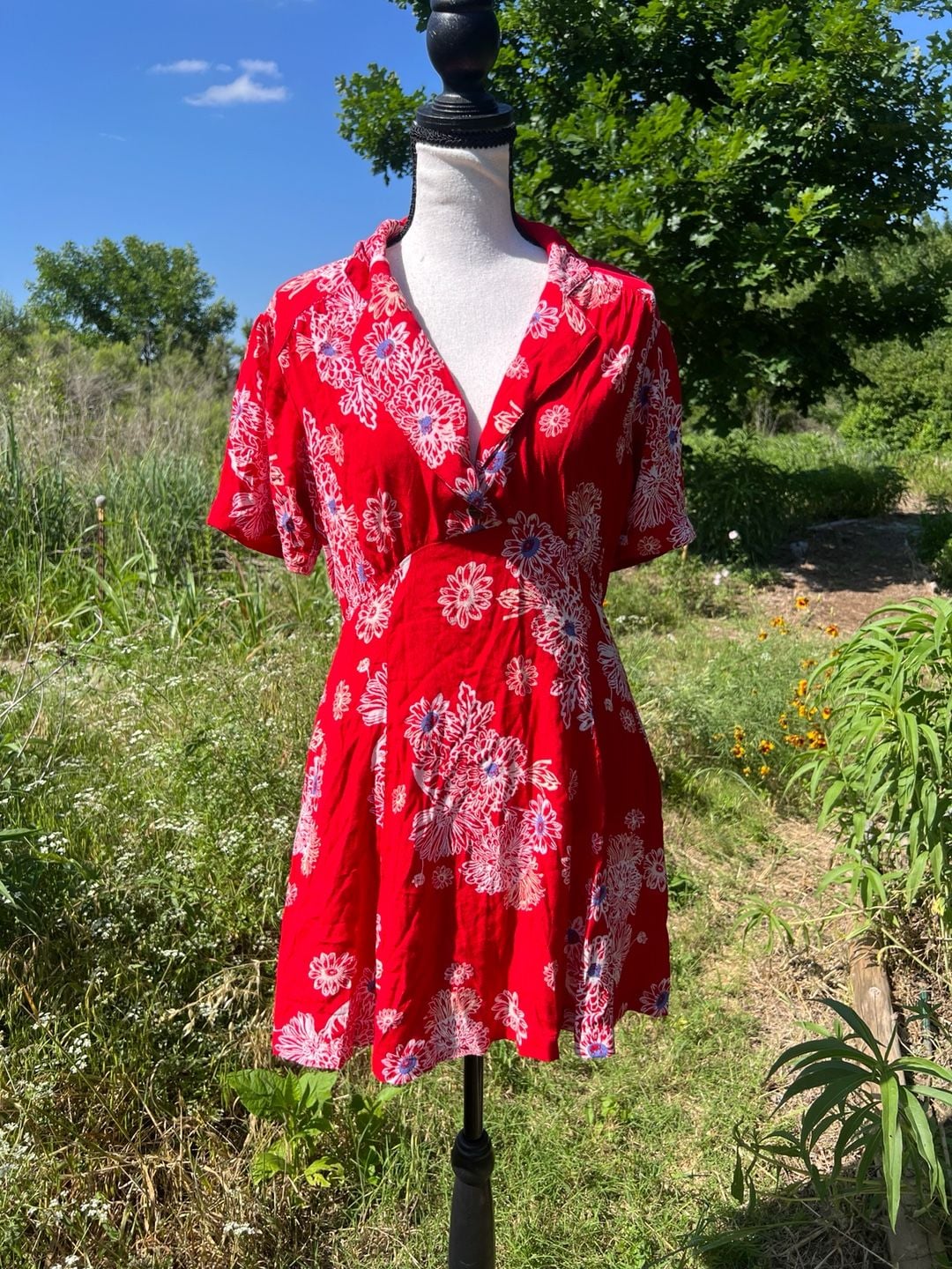 Free People Red Floral Print Mini Dress 2