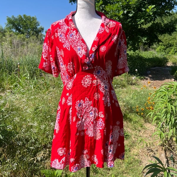 Free People Red Floral Print Mini Dress