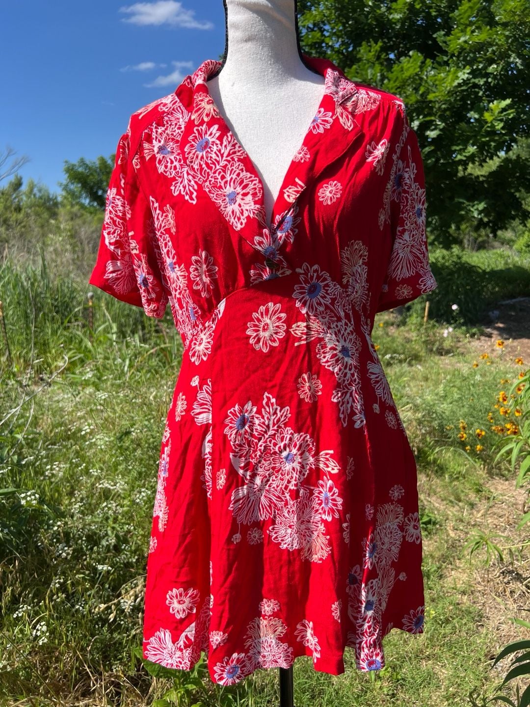 Free People Red Floral Print Mini Dress 3