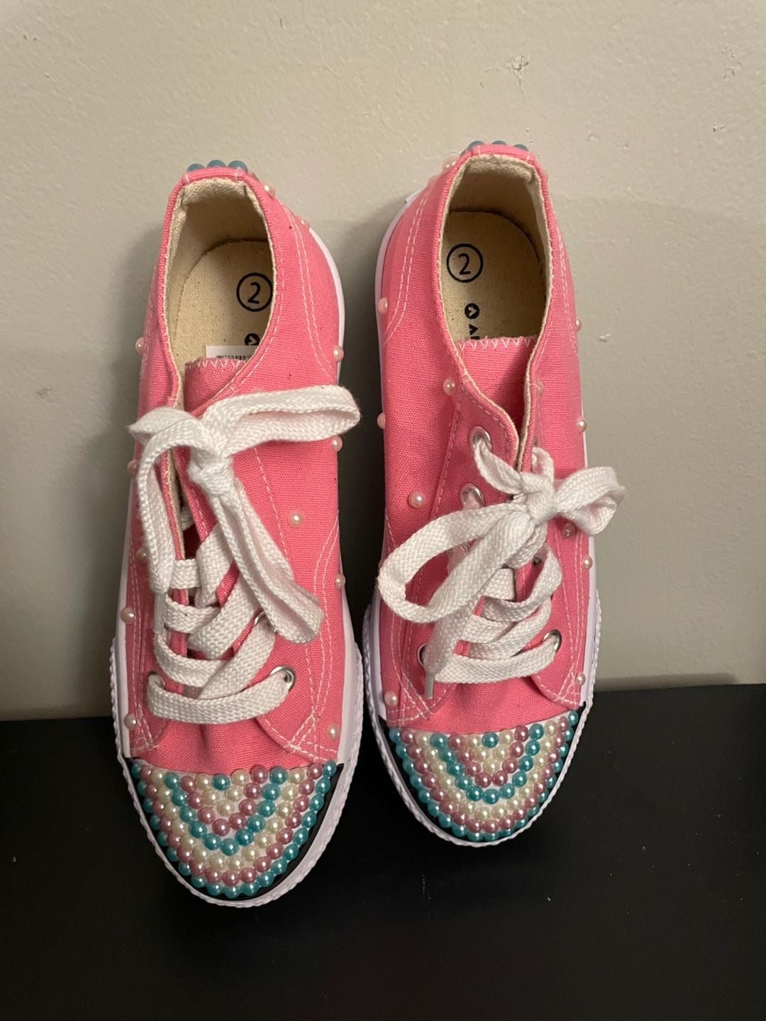 Airwalk Pink Canvas Pearl Embellished Sneakers Size 2 1