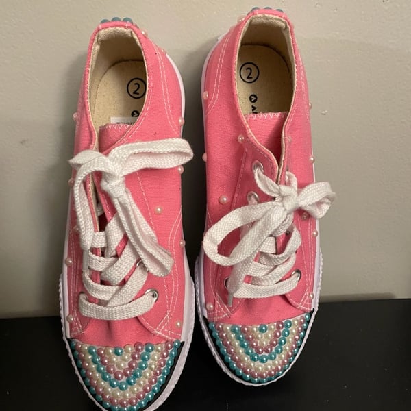 Airwalk Pink Canvas Pearl Embellished Sneakers Size 2