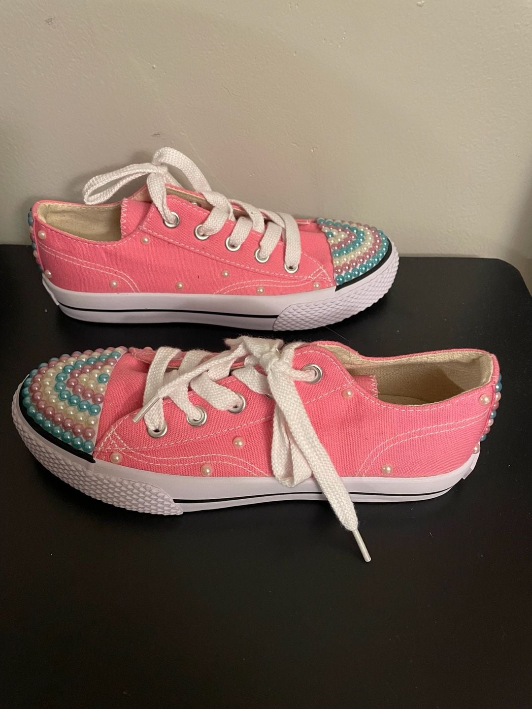 Airwalk Pink Canvas Pearl Embellished Sneakers Size 2 3