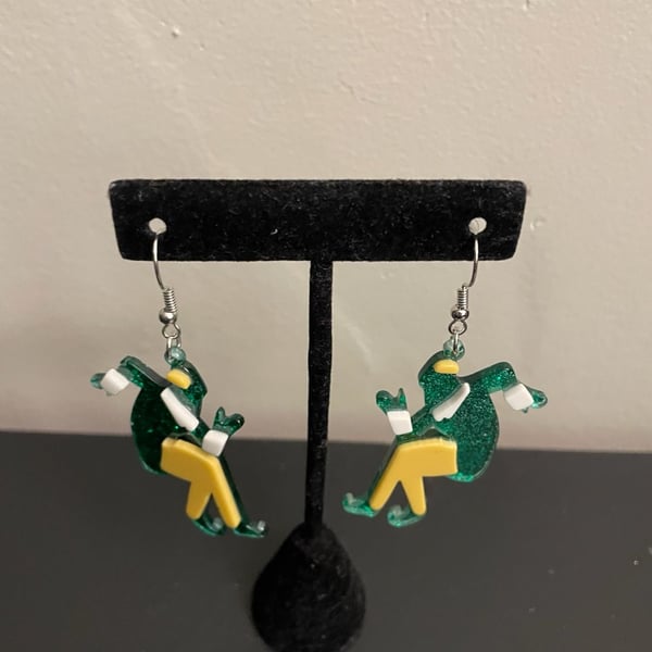 Glitter Green Elf Christmas Dangle Earrings