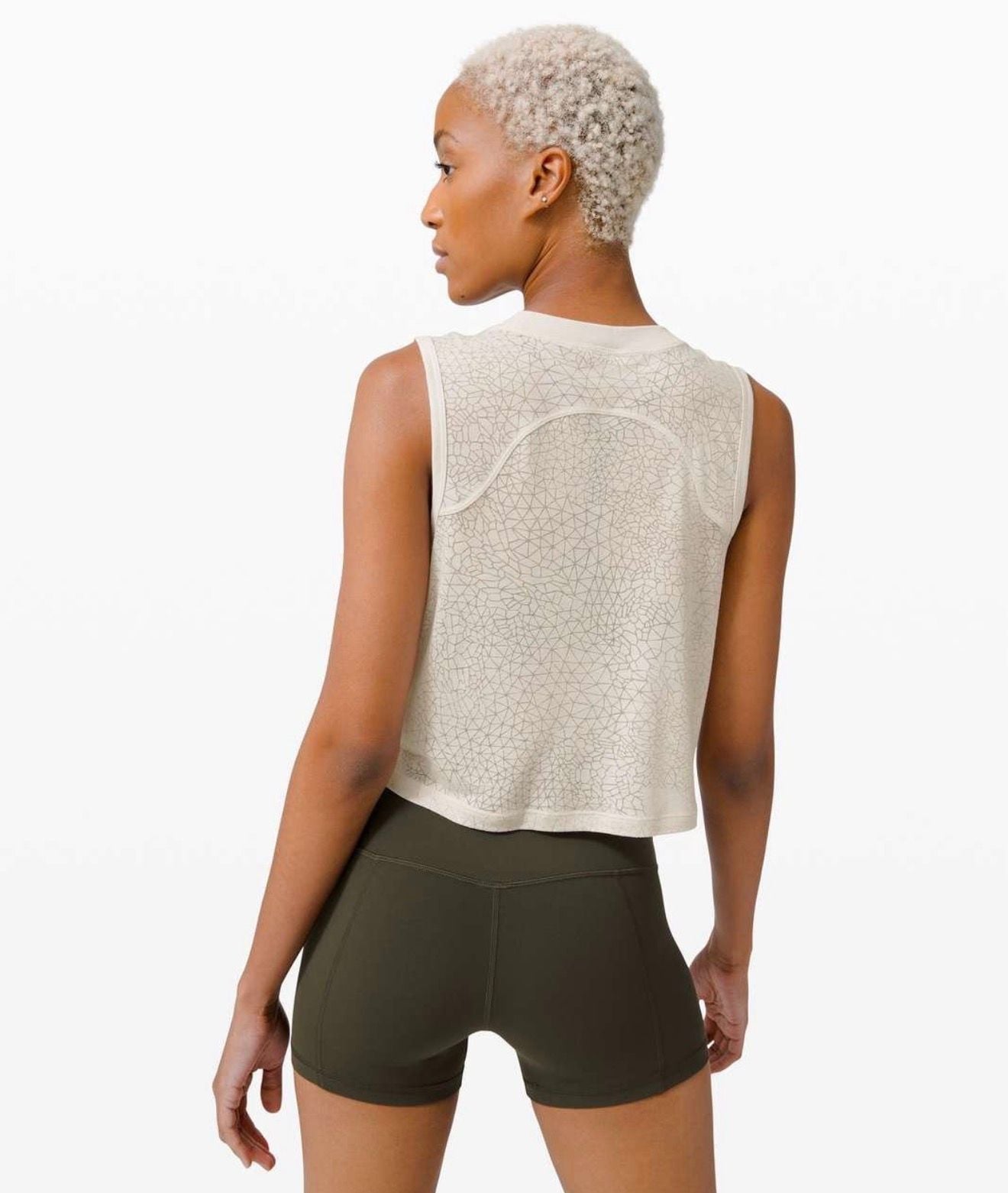 Lululemon Cinch Me Up Front Tank Top Beige Dune Geometric Print Drawstring 3