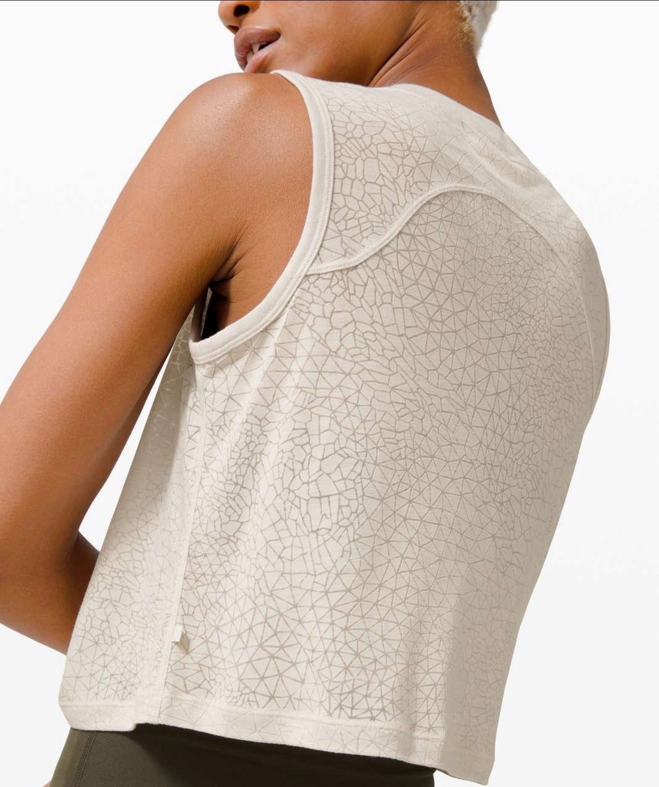 Lululemon Cinch Me Up Front Tank Top Beige Dune Geometric Print Drawstring 4