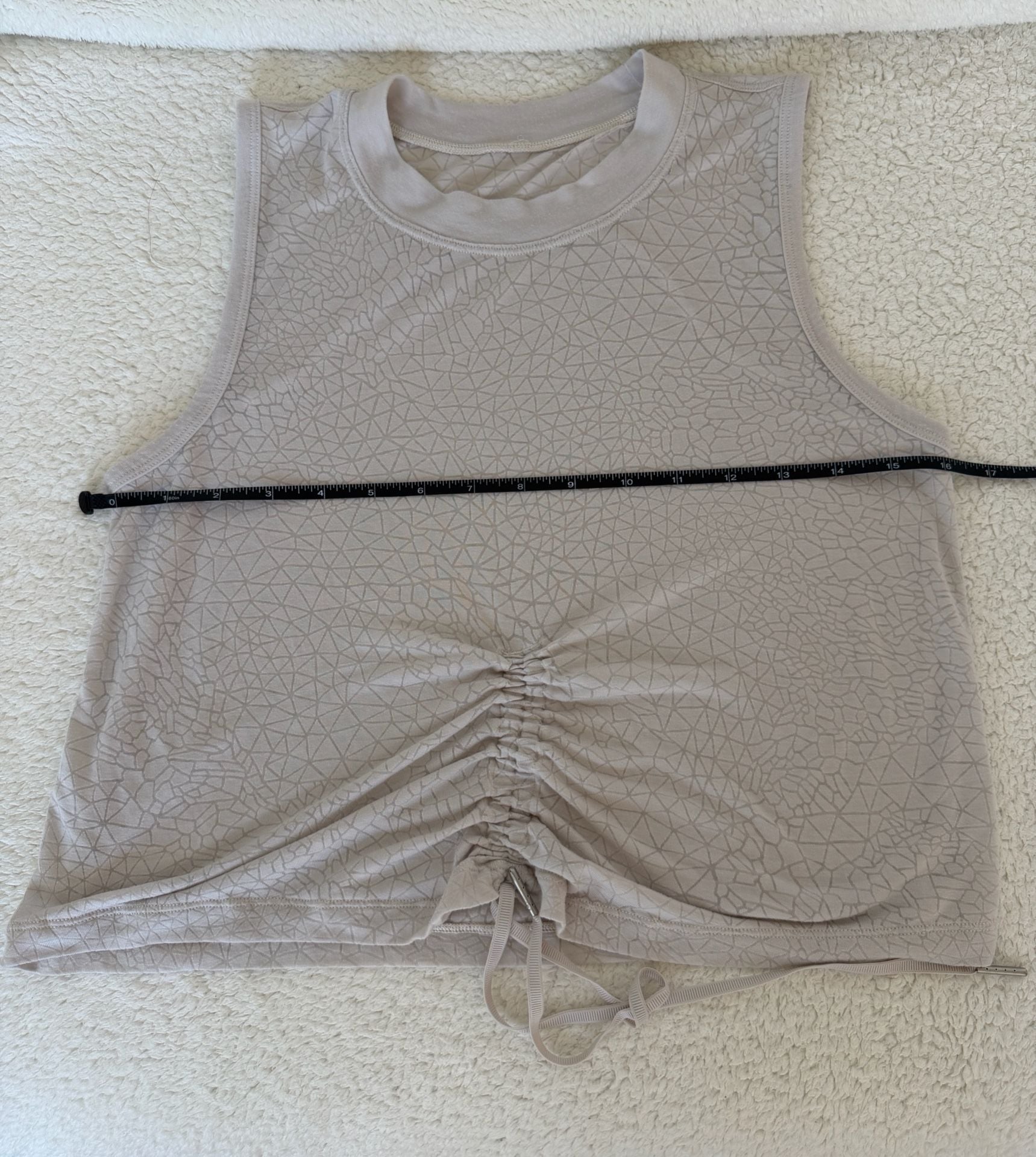Lululemon Cinch Me Up Front Tank Top Beige Dune Geometric Print Drawstring 6