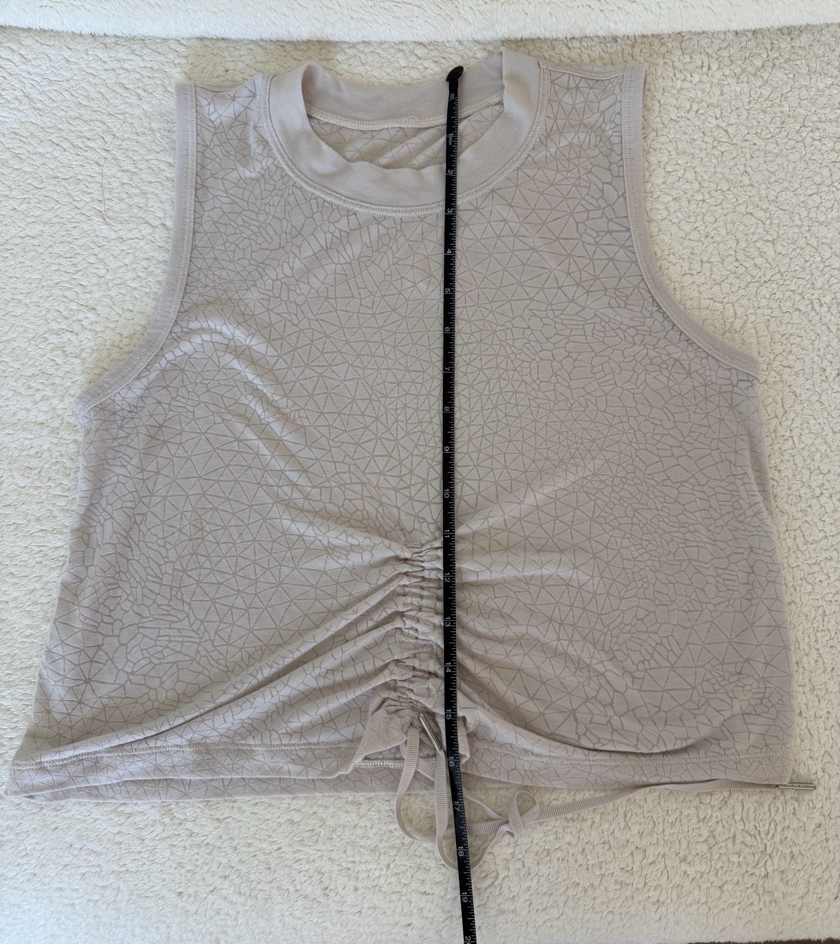 Lululemon Cinch Me Up Front Tank Top Beige Dune Geometric Print Drawstring 7